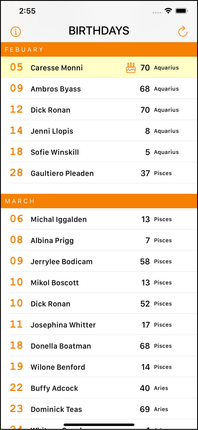 Birthdays App Screen Shot
