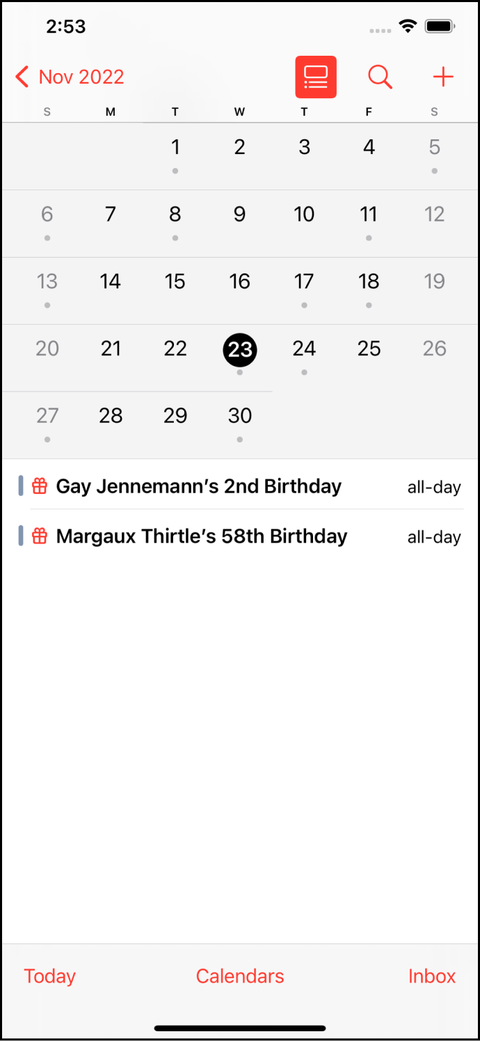 Calendar App Screen Shot