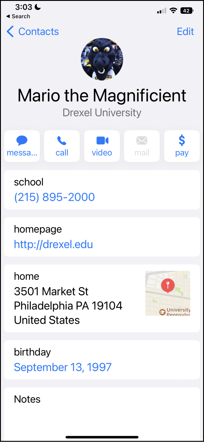 Contact App Screen Shot
